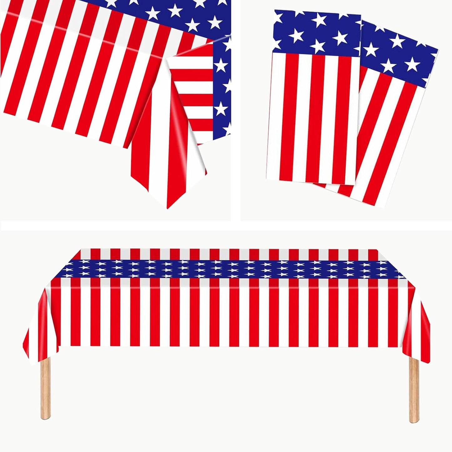 Patriotic Tablecloth by [Brand Name] - 2 Pack Red, White & Blue Disposable Plastic | 54” x 108” for 4th of July Parties