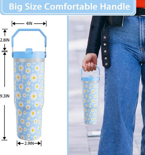 Daisy Gifts 30oz Stainless Steel Tumbler - Floral Design with Handle & Flip Straw | Perfect Gift for Women & Girls