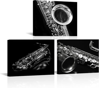 OuElegent Canvas Wall Art - Black and White Saxophone Print for Jazz Bar | 12"x16" Set of 3