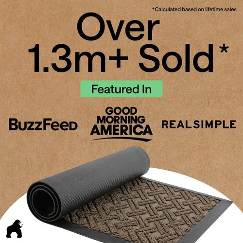GORILLA GRIP Waterproof All-Season WeatherMAX Doormat - Natural Rubber, Stain & Fade Resistant, 29x17, Taupe Basket Weave
