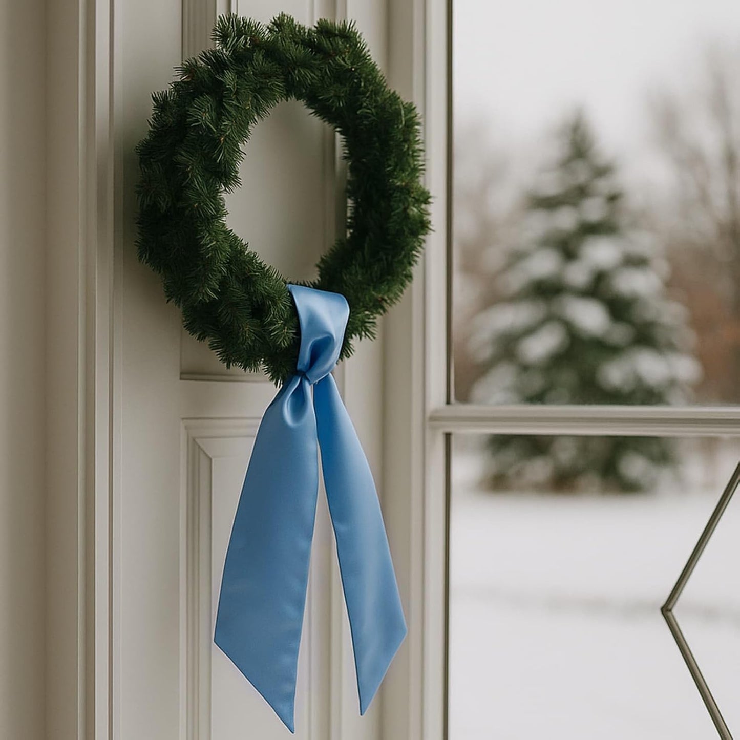 Skiennix Wreath Sash - Blue Satin Ribbon for Front Door | 4.5" x 56" - Perfect for Holiday Decor