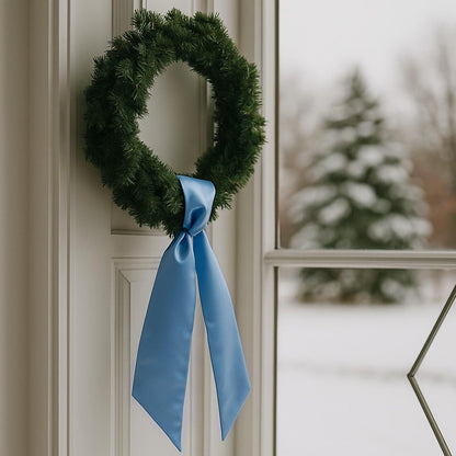 Skiennix Wreath Sash - Blue Satin Ribbon for Front Door | 4.5" x 56" - Perfect for Holiday Decor