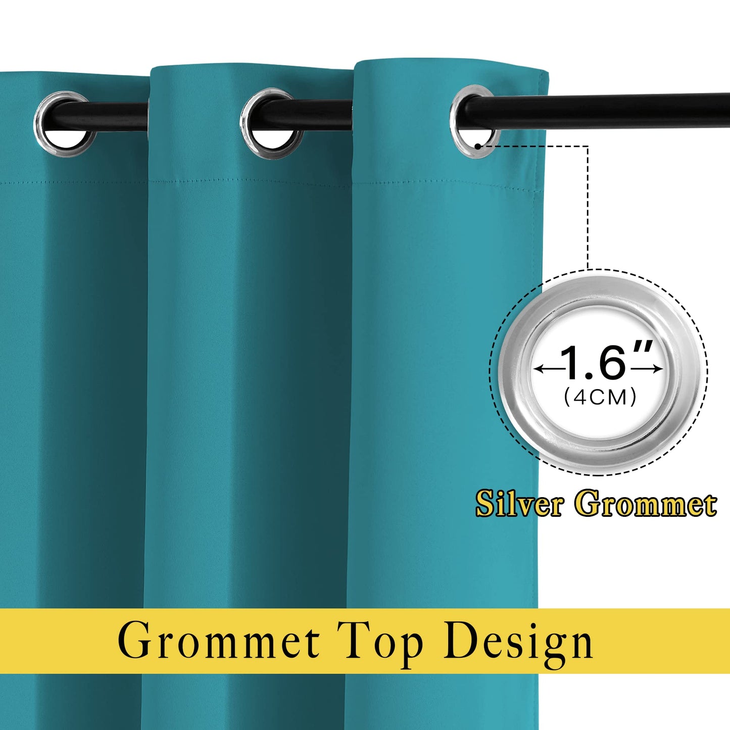 NICETOWN Blackout Kitchen Curtains Over Sink 48 inches Length - Grommet Room Darkening Voice Reducing Solid Thermal Curtains & Drapes for Small Windows, Peacock Teal, W37 x L48, 2 Panels