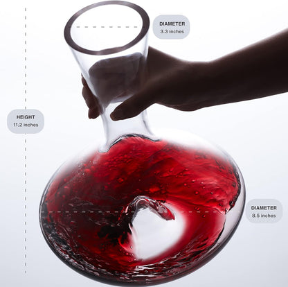 Vintorio Citadel Wine Decanter with Stopper - Hand Blown, Lead-Free Crystal Glass - Extra Durable Sommelier's Red Wine Carafe with Aerating Punt and Silicone Lid (78 oz Capacity)