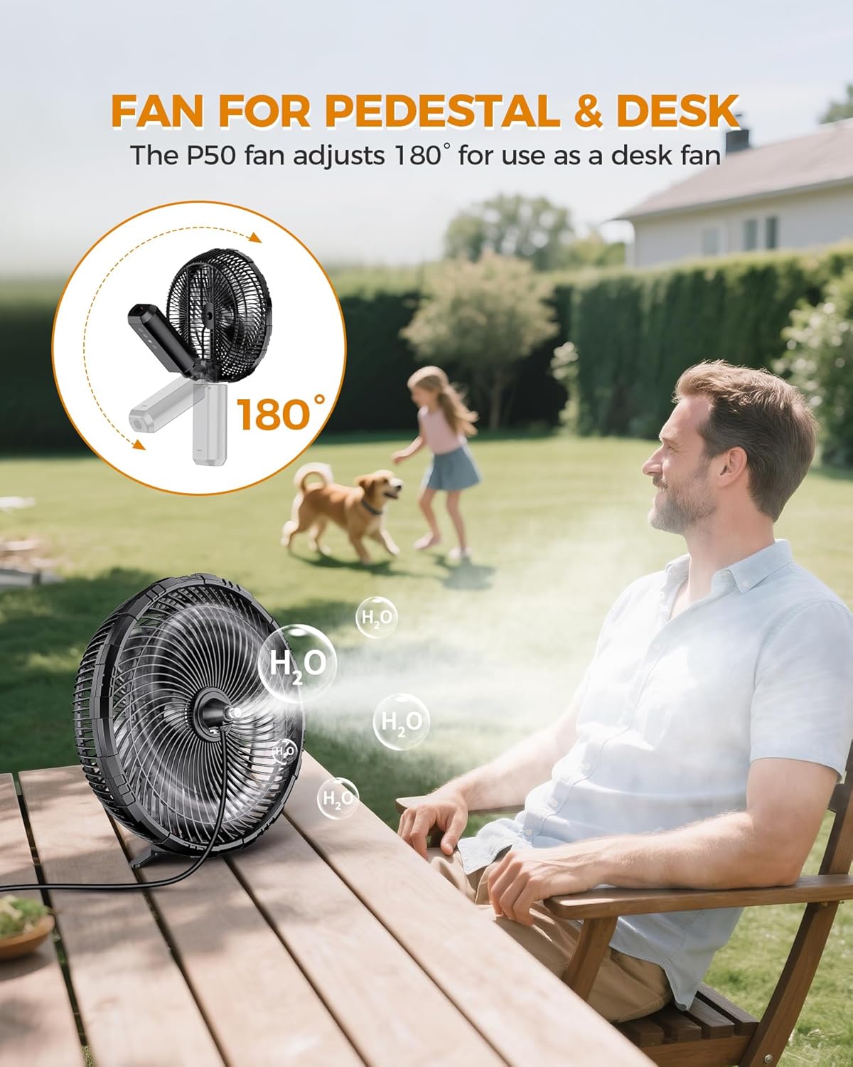 Skiennix Outdoor Misting Fan - 12-Inch Portable Cooling Fan with Remote & Oscillation | 20000mAh Battery