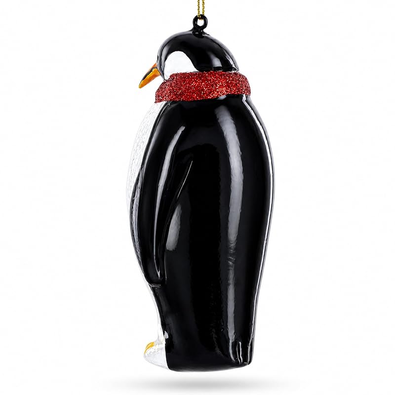 Penguin with Scarf Glass Christmas Ornament