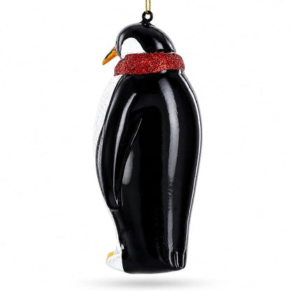 Penguin with Scarf Glass Christmas Ornament