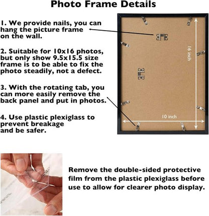 JCJMY 10x16 Picture Frame - Black Wall Hanging Frame with Shatter-Resistant Plexiglass | Versatile Mounting Options
