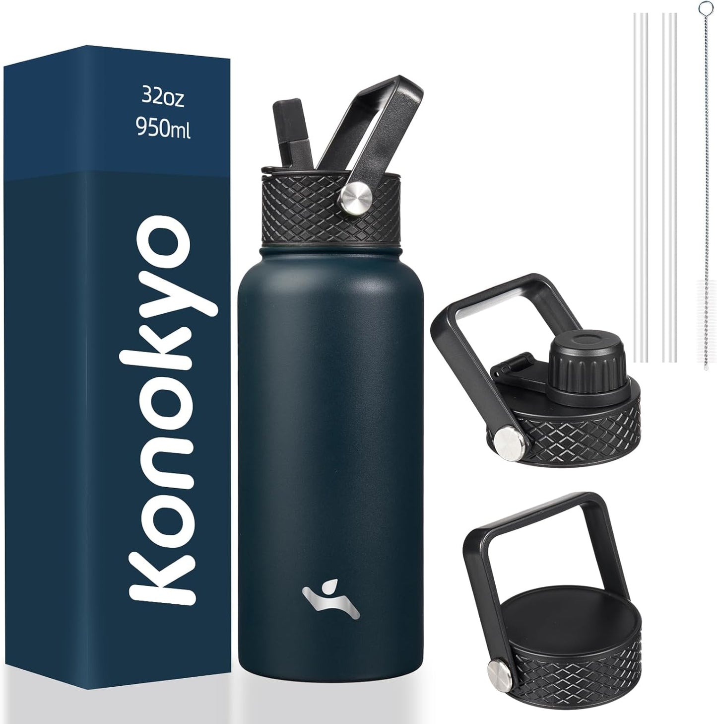Skiennix 32 Oz Insulated Stainless Steel Water Bottle - Durable Sport Design, Navy Blue