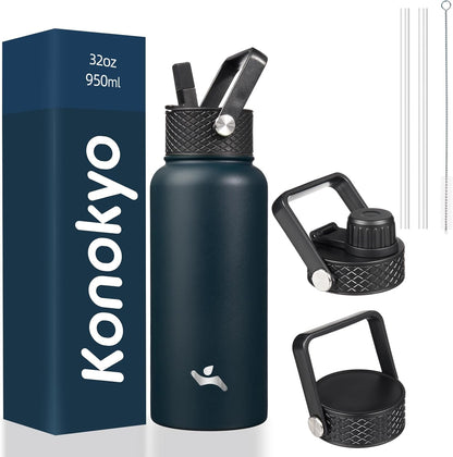 Skiennix 32 Oz Insulated Stainless Steel Water Bottle - Durable Sport Design, Navy Blue