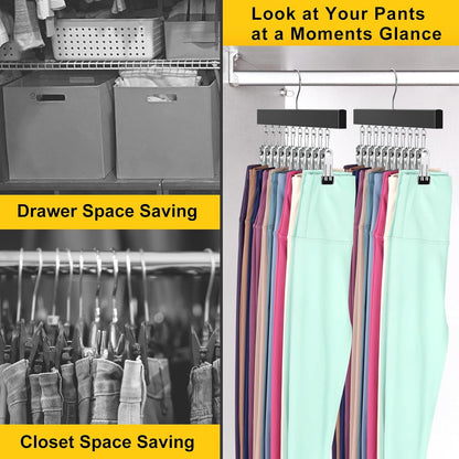 Skiennix Legging Organizer - 360° Rotating Pants Hangers with Clips for 20 Leggings & Jeans | 2-Pack