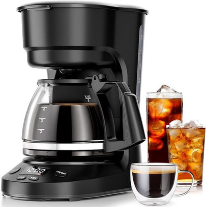 Kismile 5-Cup Drip Coffee Maker - Compact Design with LED Display & Auto Shut-Off | Ideal for Home & Office (Black)