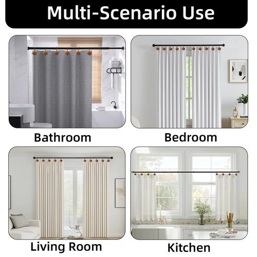 Decorative Shower Curtain Hooks, Wood Shower Curtain Rings, Modern Polygon Wood Shower Curtain Hangers, 12PCS Shower Hooks for Shower Curtain Rod, Bathroom, Bedroom, Living Room (Black)