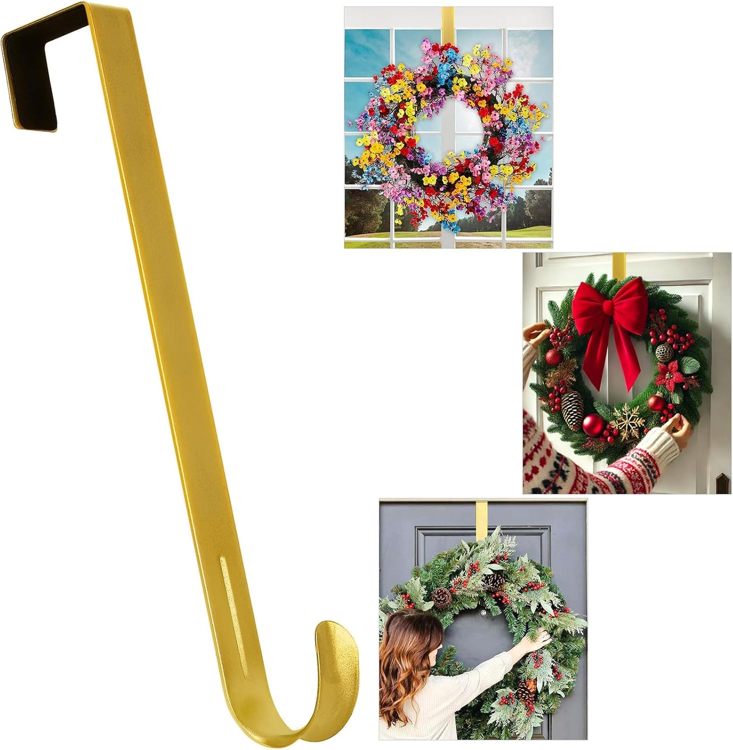 Metal Wreath Hanger 12" - Heavy Duty Over-the-Door Hook for Seasonal Decor | Gold Finish