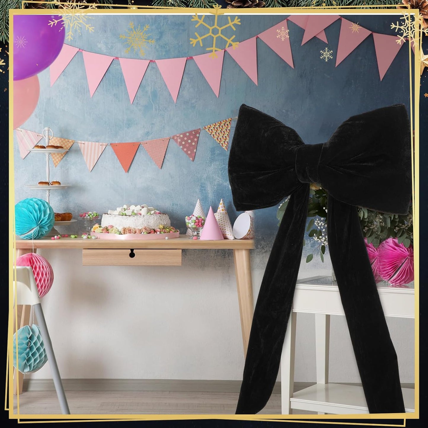 Suncalla Large Black Velvet Bow - 42 x 27 Inch Wedding & Party Decoration | Elegant Backdrop Decor