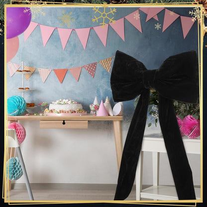 Suncalla Large Black Velvet Bow - 42 x 27 Inch Wedding & Party Decoration | Elegant Backdrop Decor