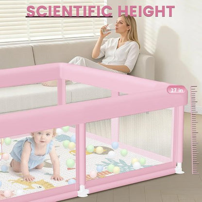 Hiaksedt Large Baby Playpen - Safe & Soft 50"x50" Playpen with Zipper Gates | Pink for Babies & Toddlers