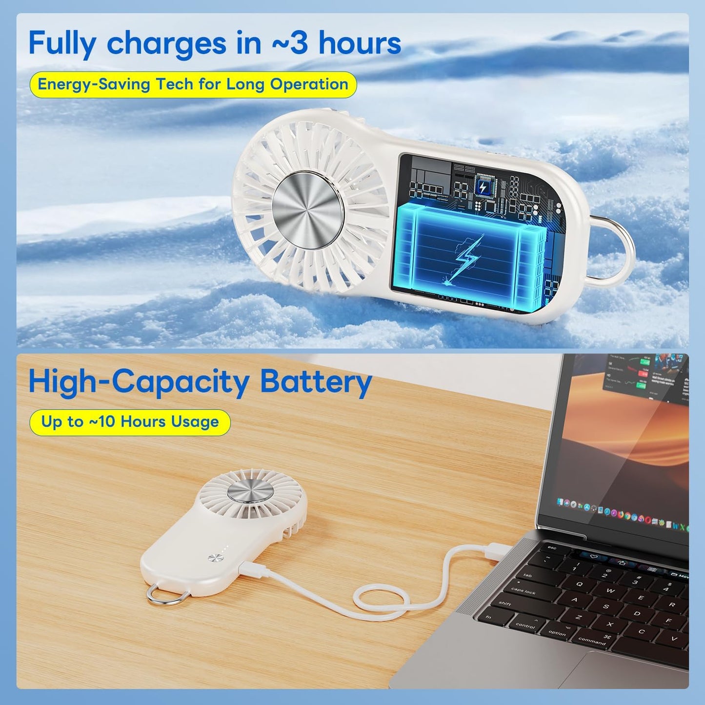 Skiennix Handheld Mini Fan - Powerful 5-Speed Cooling Plate | Portable USB Rechargeable for Travel & Makeup - White