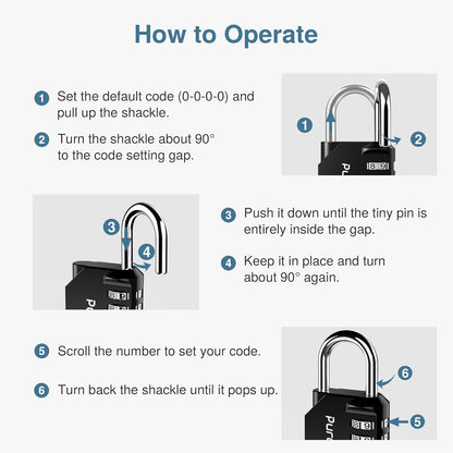 Puroma 4-Digit Waterproof Combination Lock - 2 Pack for School, Gym, Outdoor Use | Black