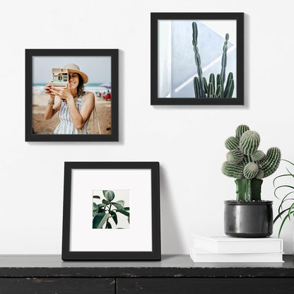 Upsimples 8x8 Picture Frame - Versatile Display for 4x4 or 8x8 Photos | Stylish Black Wall Hanging Frame