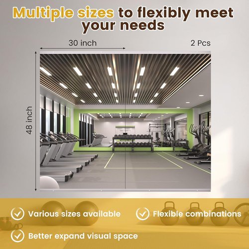 LOAAO Home Gym Mirror - 48"x30" Frameless Tempered Glass Workout Mirrors for Home Gym & Dance Studio