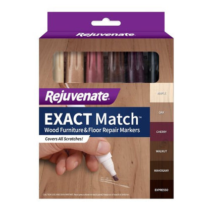 Rejuvenate Exact Match Wood Furniture & Floor Repair Markers, 6 Count, Brown Markers Cover All Scratches, Scuffs And Damage To Wood Furniture And Flooring