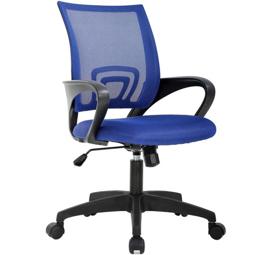 BestOffice | Ergonomic Office Chair | Mid-Back Swivel Desk Chair | Breathable Backrest & Lumbar Support | Adjustable Height | Sponge Seat | Rolling Wheels | Blue | for Adults & Women
