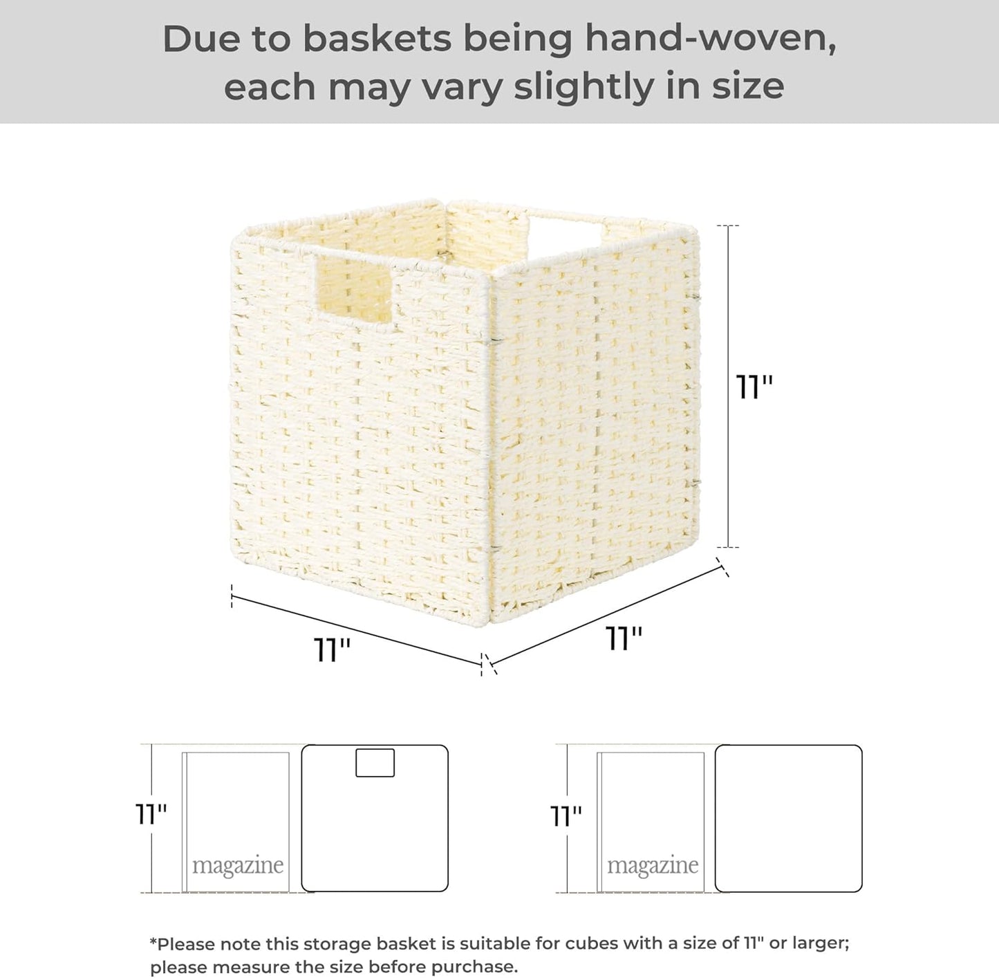StorageWorks Wicker Baskets - Handwoven Organizing Cubes with Handles, Foldable Beige, 2 Pack