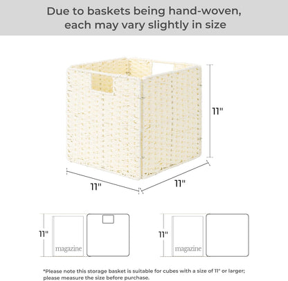 StorageWorks Wicker Baskets - Handwoven Organizing Cubes with Handles, Foldable Beige, 2 Pack