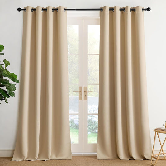 NICETOWN Room Darkening Curtains - Biscotti Beige Drapery Panels, 52"W x 96"L for Ultimate Privacy