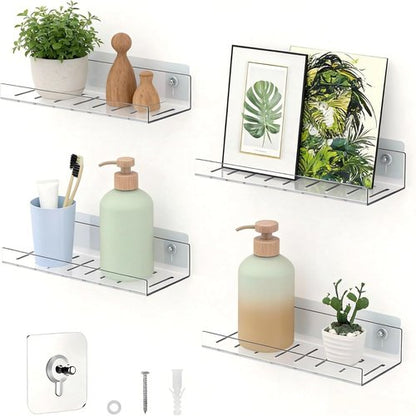 LAZYROSY Floating Shelves - Clear Acrylic Wall-Mounted Storage | No Drill Adhesive for Bathroom & Bedroom