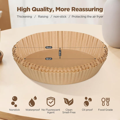 Skiennix Air Fryer Liners - 100pcs Non-Stick Parchment Paper for 5-8 Qt Air Fryers | 8 Inch Round