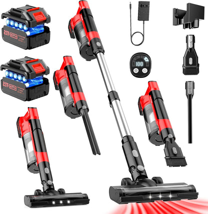 Skiennix Cordless Vacuum Cleaner - 8000mAh Battery, 6-in-1 Handheld & Stick Design for Pet Hair & Hardwood Floors (Red)