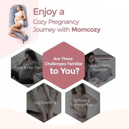 Momcozy Pregnancy Pillow - Dreamlign U Pro Maternity Pillow with Adjustable Leg Support | 50-72 Inch Full Body Comfort for Pregnant Women