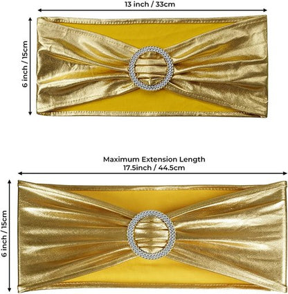 Babenest Spandex Chair Sashes - 50PCS Premium Stretch Covers with Buckle Slider | Metallic Gold for Weddings & Events