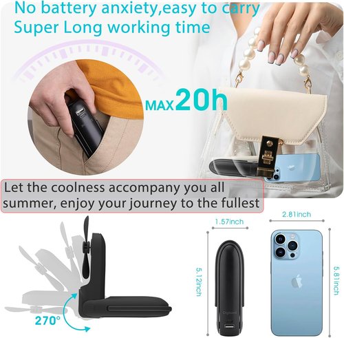 Digibond Handheld Mini Fan - Rechargeable 3000mAh Portable Personal Fan with Flashlight | Black, 3 Speed