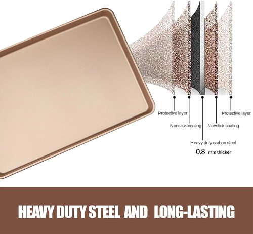 3-Pack Nonstick Carbon Steel Baking Sheet Set - Heavy Duty 0.8mm Cookie Sheets | Large 17.8"x12" & Medium 15.7"x10.8" for Oven & Roasting