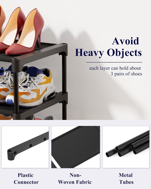 Kitsure Shoe Rack - Stackable Non-Woven Shoe Organizer for Closet & Entryway - 27.5" Wide, Black