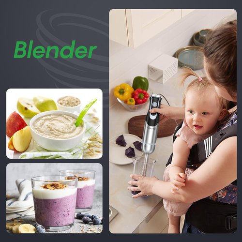 FRESKO Immersion Blender - 4-in-1 Handheld Electric Mixer with 12 Speeds & Turbo Mode | 500W Stainless Steel