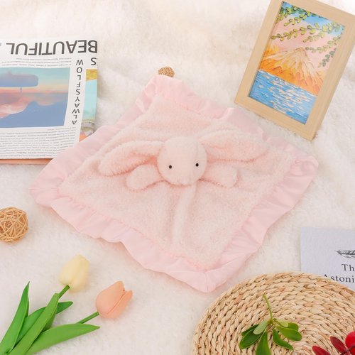 Apricot Lamb Stuffed Animals Pink Bunny Rabbit Security Blanket Infant Nursery Character Blanket Luxury Snuggler Plush Baby Lovey(Pink Bunny)
