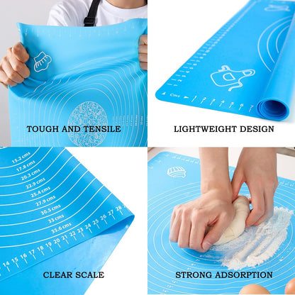 Skiennix Silicone Baking Mat - Non-Stick & Non-Slip Dough Rolling Sheet with Measurements | 19.7" x 15.7" - Blue