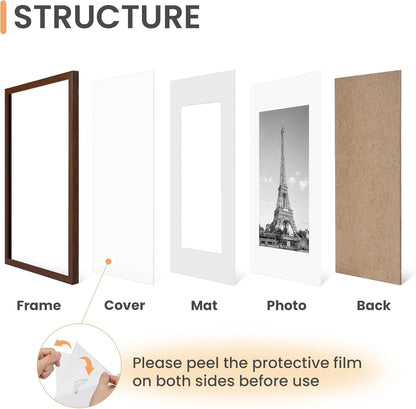 Upsimples 12x16 Picture Frame Set of 5 - Versatile Wall Gallery Frames for 8.5x11 or 12x16 Photos | Brown