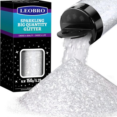 LEOBRO Snow White Chunky Glitter - 150g/5.29oz for Crafts, DIY Tumblers, Face & Body Art | Perfect for Christmas Decor