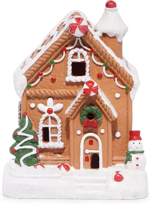 Hodao Gingerbread House Decoration - Handmade Polyresin Xmas Figurine for Winter Decor | Brown