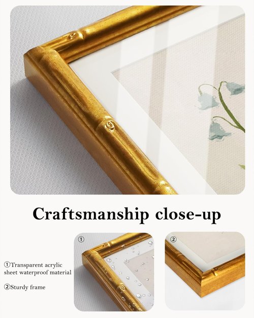 Framed White Flower Canvas Print - Minimalist Botanical Artwork with Gold Bamboo Frame | 11x14