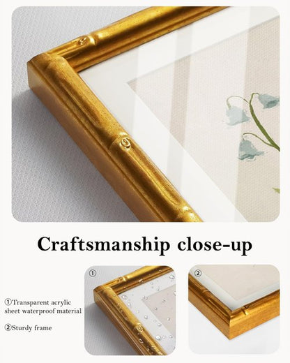 Framed White Flower Canvas Print - Minimalist Botanical Artwork with Gold Bamboo Frame | 11x14