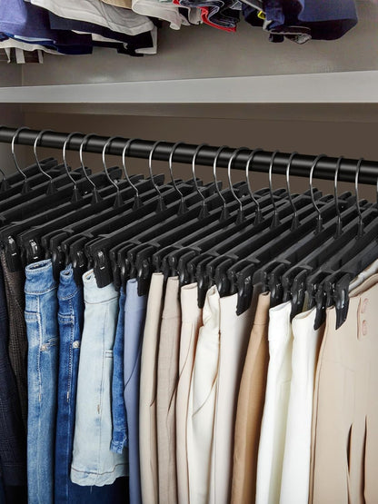 Smartor Pants Hangers - 30 Pack Heavy-Duty Black Clips with 360° Hooks for Shorts, Trousers, and Skirts | 12 Inch