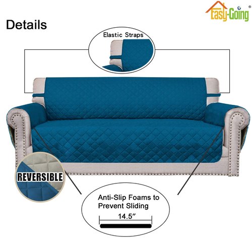 Easy-Going Sofa Slipcover Reversible Loveseat Sofa Cover Couch Cover for 2 Cushion Couch Furniture Protector with Elastic Straps for Pets Kids Dog Cat (Oversized Loveseat, PeacockBlue/Beige)