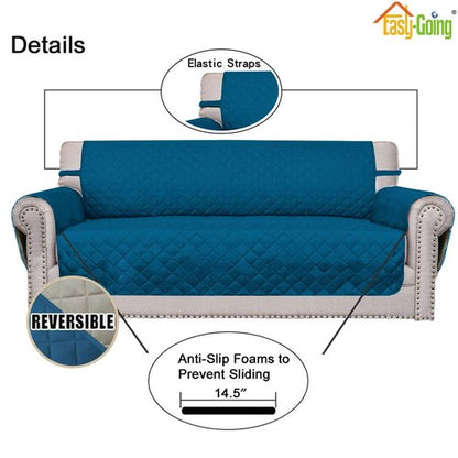 Easy-Going Sofa Slipcover Reversible Loveseat Sofa Cover Couch Cover for 2 Cushion Couch Furniture Protector with Elastic Straps for Pets Kids Dog Cat (Oversized Loveseat, PeacockBlue/Beige)