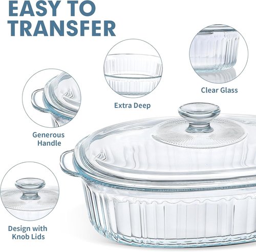 MCIRCO Glass Casserole Baking Dish Set - 4-Piece with Lids, 1.9 Qt & 3 Qt Sizes
